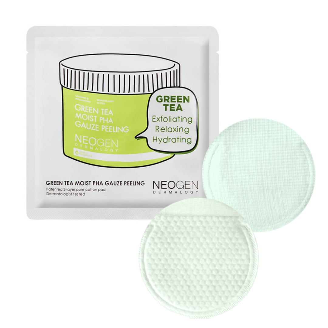 Пилинг-пэды с зеленым чаем и кислотами Neogen Dermalogy Green Tea Moist PHA Gauze Peeling